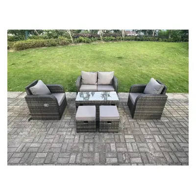 Fimous PE Wicker Rattan Garden Furniture Set Love Sofa Reclining Chair Outdoor Rectangular Coffe