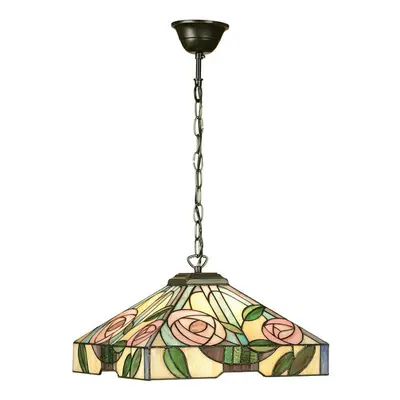 Tiffany Glass Hanging Ceiling Pendant Light Bronze & Square Rose Shade i00156