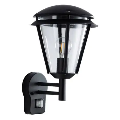 IP44 Outdoor Wall Lamp Matt Black Steel Modern PIR Lantern Porch Curved Move