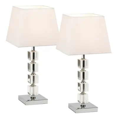 2 PACK Square Table Lamp Light Chrome Acrylic Cubes White Shade Desk Sideboard