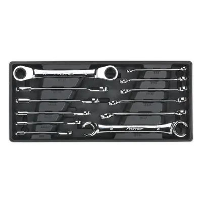 12 Piece PREMIUM Flare Nut & Ratchet Ring Spanner Set with Modular Tool Tray