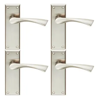 4x PAIR Angular Lever on Latch Backplate Door Handle x 50mm Satin Nickel