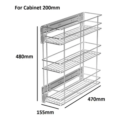 (3, For Cabinet 200mm) Pull Out Wire Basket Cargo Storage Soft Close