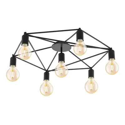 Wall Flush Bulb Ceiling Light Colour Black Pentagon Shape Frame Bulb E27 7x60W