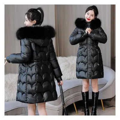 (black, XL) New Winter Thick Jacket Long Down Parka Jacket Women Bright Waterproof Overcoat Loos