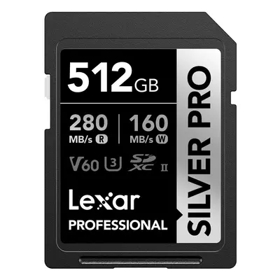 Lexar 512GB Professional SILVER PRO SDXC Memory Card UHS-II C10 U3 V60 Full-HD & 4K Video Up To 