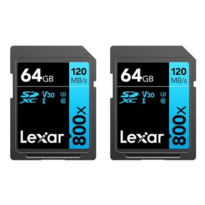 Lexar High-Performance 800x 64GB (2-Pack) SDXC UHS-I Memory Cards C10 U3 V30 Full-HD & 4K Video 