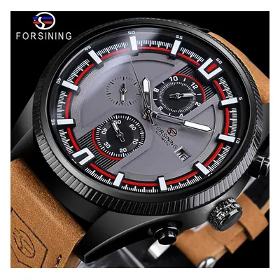 (black) Forsining Waterproof Military Leather Wrist Watches Men Automatic Mechanical Wristwatch 