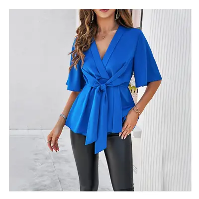 (BKK089-4, XL) Solid Casual Loose Blouses For Women Fashion Summer Vintage Women's Oversized Shi