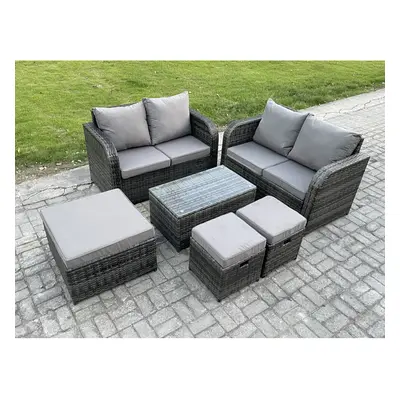 Fimous Seater Garden Furniture Set Rattan Outdoor Lounge Sofa Chair With Tempered Glass Table Fo