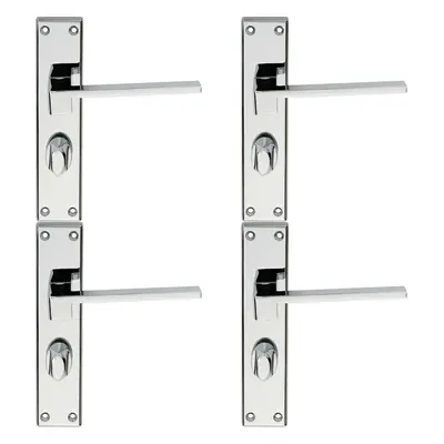 4x PAIR Flat Straight Handle on Bathroom Backplate x 40mm Polished Chrome