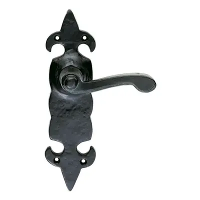 PAIR Forged Scroll Lever Handle on Latch Backplate x 57mm Black Antique