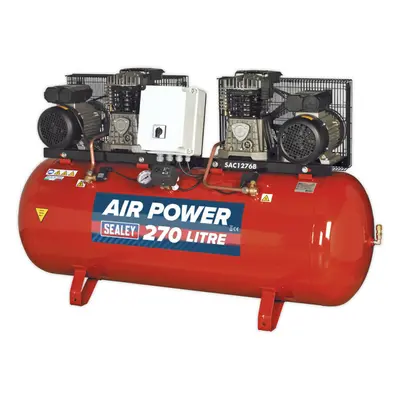 270 Litre Belt Drive Air Compressor - Dual 3hp Motors & Pumps - Cast Cylinders