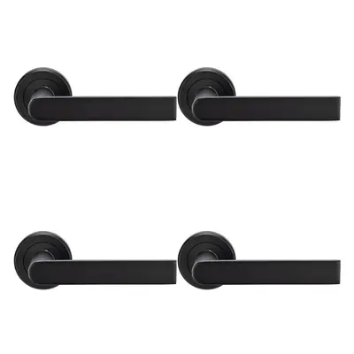 4x PAIR Flat Rectangular Bar Handle on Round Rose Concealed Fix Matt Black