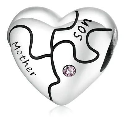 Mother & Son Charm Bead Love Heart With Cubic Zirconia Genuine Sterling Silver Compatible With P