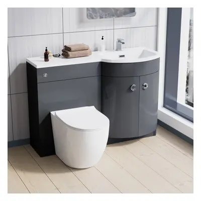 Nes Home Dene RH Back To Wall toilet, Soft Close Toilet & Resin Basin Grey