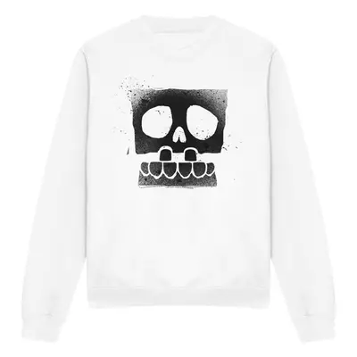 (XL, White) SpongeBob SquarePants Unisex Adult Skull Spray Sweatshirt