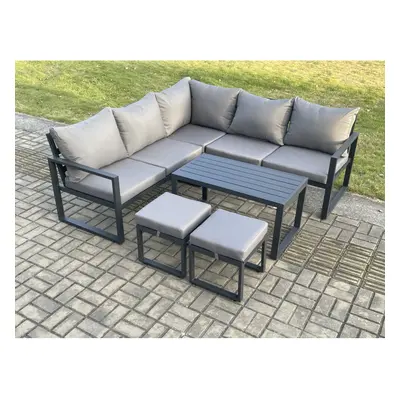 Fimous Aluminium Outdoor Garden Furniture Set Lounge Sofa Oblong Coffee Table Sets with Small Fo