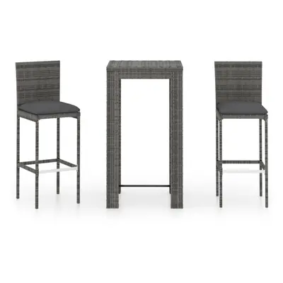 vidaXL Garden Bar Set Piece with Cushions Poly Rattan Grey Table and Chair