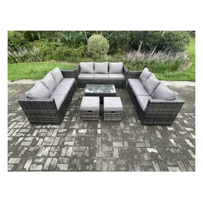 Fimous Outdoor Lounge Sofa Set Wicker PE Rattan Garden Furniture Set with Oblong Coffee Table Sm