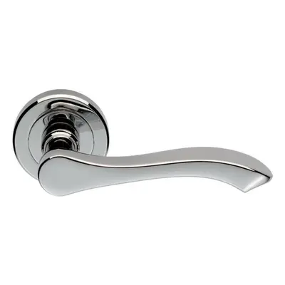 PAIR Scroll Shaped Handle on Chamfered Edged Round Rose Polished Chrome