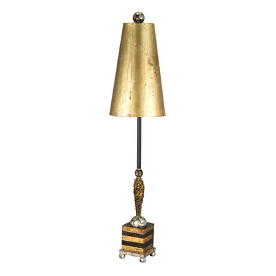 Table Lamp Gold Black Striped Base Round Feet Glazed Gold Leaf Shade LED E27 60W