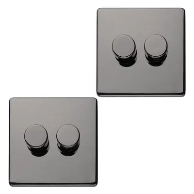 2 PACK Gang Dimmer Switch Way LED SCREWLESS BLACK NICKEL Light Dimming Wall