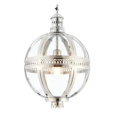 Hanging Ceiling Pendant Light Nickel & Clear Glass Vintage Lamp Bulb Ball Shade