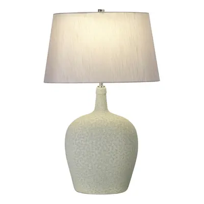 Table Lamp Green Silver Matt Base Silver Faux Silk Tapered Shade LED E27 60W