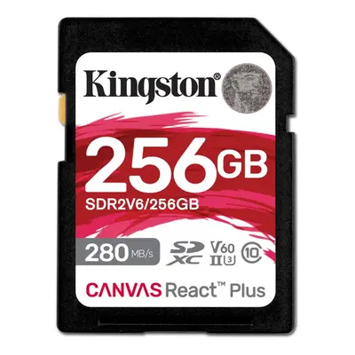 Kingston Technology 256GB Canvas React Plus SDXC UHS-II 280R/150W U3 V60 for Full HD/4K