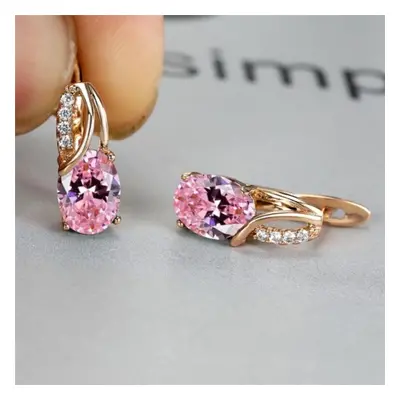 (pink) Aqua Blue Zircon Oval Stone Earrings Multicolor Crystal Hoop Earrings Rose Gold Color Eng