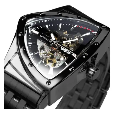 (black) Winner Triangle Skeleton Gold Black Watch For Men Automatic Mechanical Wristwatch Irregu