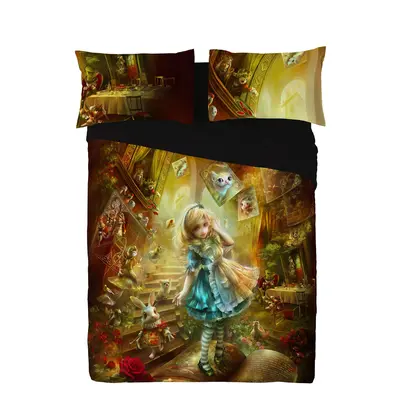 Alice in Wonderland Double/Twin Bed Duvet Cover Set, Young Girls Bedroom Fantasy Room Decor