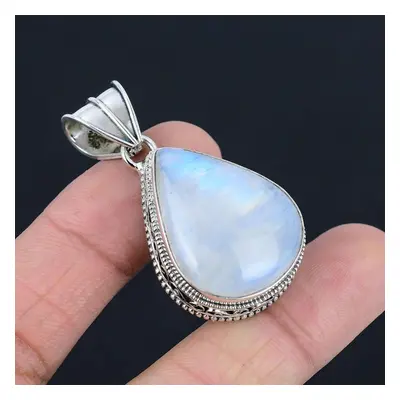 Rainbow Moonstone Gemstone Pendant Solid Sterling Silver Pendant Jewelry Gift For Unisex