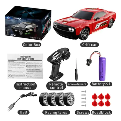 (KF27 Car Red 1Ba) JHD2.4G Professional Drive with Light Racing Remote Control Car 1:20 Four-whe