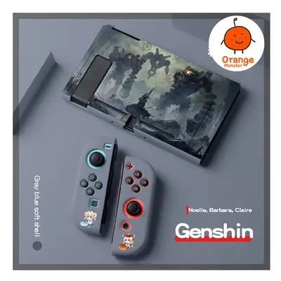 (Grey Blue) Soft Protective Cover For NS Switch/oled Genshin Anime Characters TPU Material Anti-