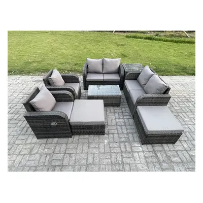 Fimous Seater Rattan Garden Furniture Set Patio Outdoor Lounge Sofa Set with Big Footstool Love 