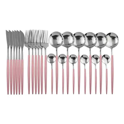 (pink,silver) Gold Cutlery Set Piece Tableware Sets Of Dishes Knifes Spoons Forks Set Stainless 