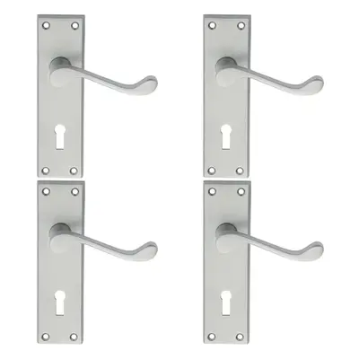 4x PAIR Victorian Scroll Handle on Lock Backplate x 43mm Satin Chrome