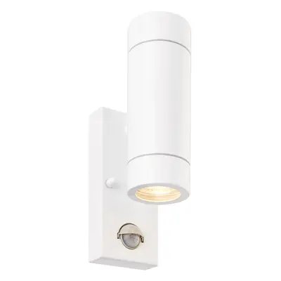 Twin Up & Down Wall Light - PIR Sensor - x 7W GU10 LED - Gloss White