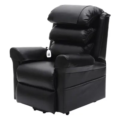 Dual Motor Rise and Recline Armchair - Waterfall Pillow - Black PU Leather