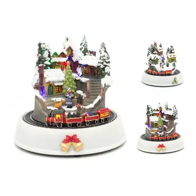 Light Up LED Animated Christmas Village Ornament | Christmas Scene With Moving Train Xmas Model 