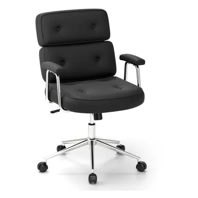 Office Chair PU Leather Upholstered Desk Chair Button Tufted Back-Black