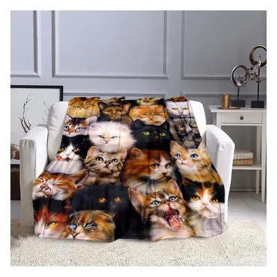 (as the picture, 150x180cm) Cat Blanket Printing Super Soft Flannel Blanket Flannel Bedspread Be