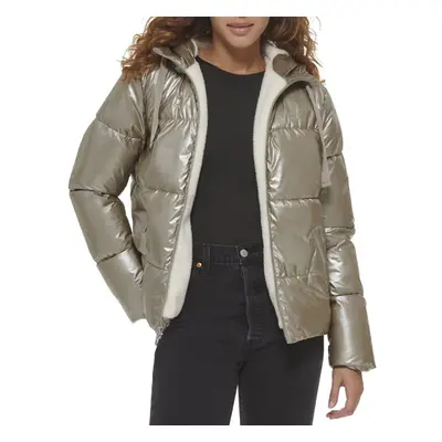 Levi's Women's Molly Sherpa Lined Puffer Jacket Pearlized Gold X-Lar