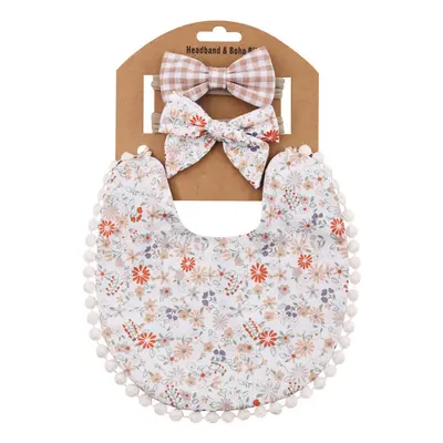 (Red) Baby Boys Girls Bibs & Headband Floral PrintS Tassel Dinner Saliva Towel Vintage Double Si