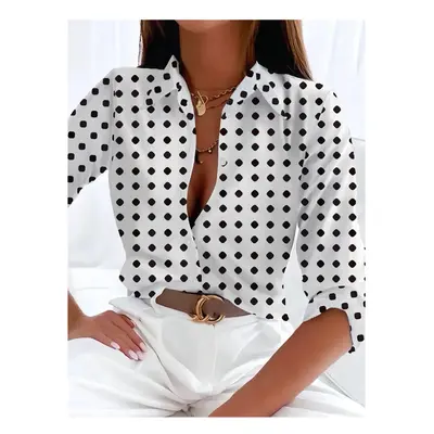 (B25SLTH24614150520, XXL) Fashion Women's Button Top New Texture Printed Shirt Temperament Women