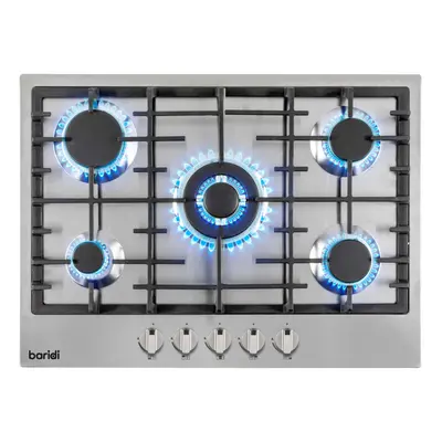 Baridi 70cm Gas Hob Built-In, Burner and Cast Iron Pan Supports, Stainless Steel - DH227