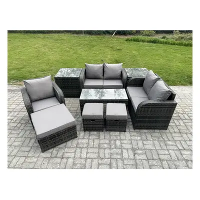 Fimous Seater Rattan Outdoor Garden Furniture Sofa Set Patio Table & Chairs Set with Side Tables