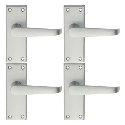 4x PAIR Straight Handle on Short Latch Backplate x 42mm Satin Chrome